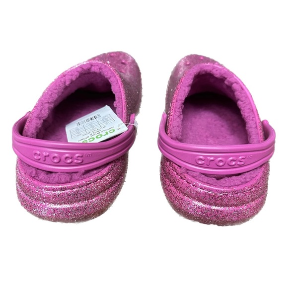 Size 6 Big Kids Pink Glitter Fur Lined Crocs - Picture 4 of 7
